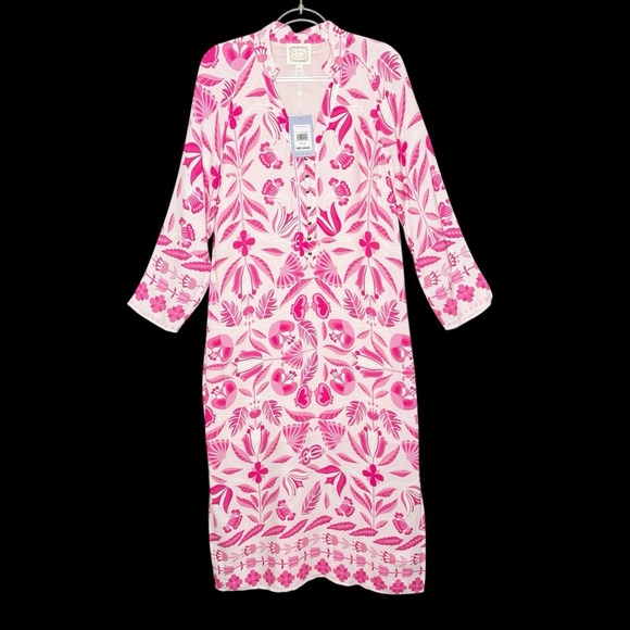 Sail to Sable Women's Caftan Maxi Dress Size Small Pink Blush Geo Floral New NWT - Picture 1 of 8